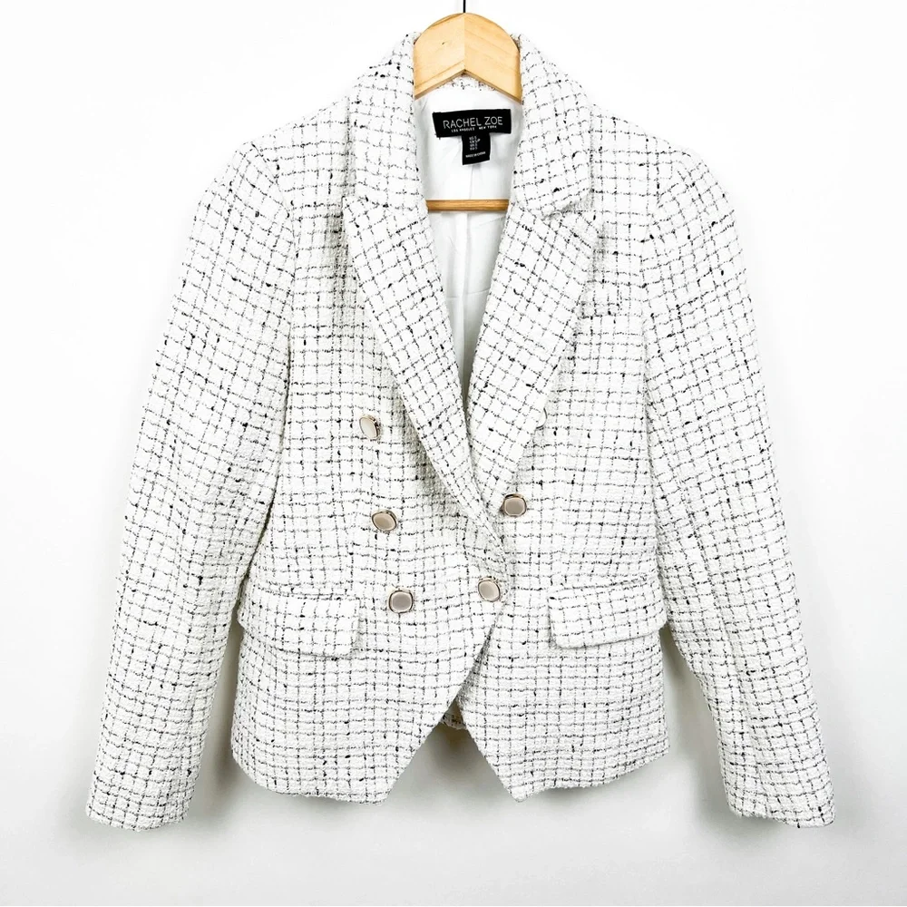 Rachel Zoe double breasted tweed white black blazer size small - Picture 2 of 6
